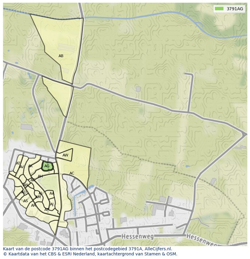 Afbeelding van het postcodegebied 3791 AG op de kaart.