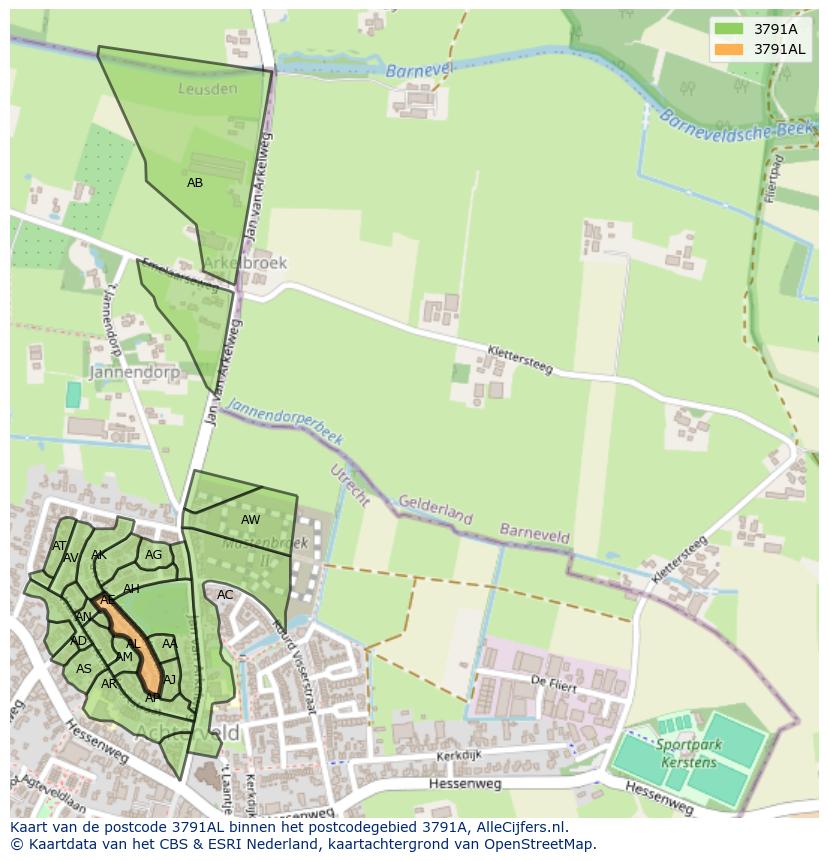 Afbeelding van het postcodegebied 3791 AL op de kaart.