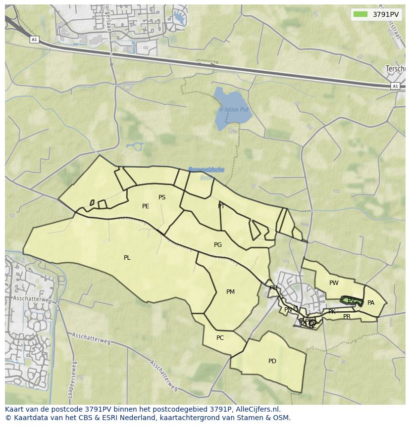 Afbeelding van het postcodegebied 3791 PV op de kaart.
