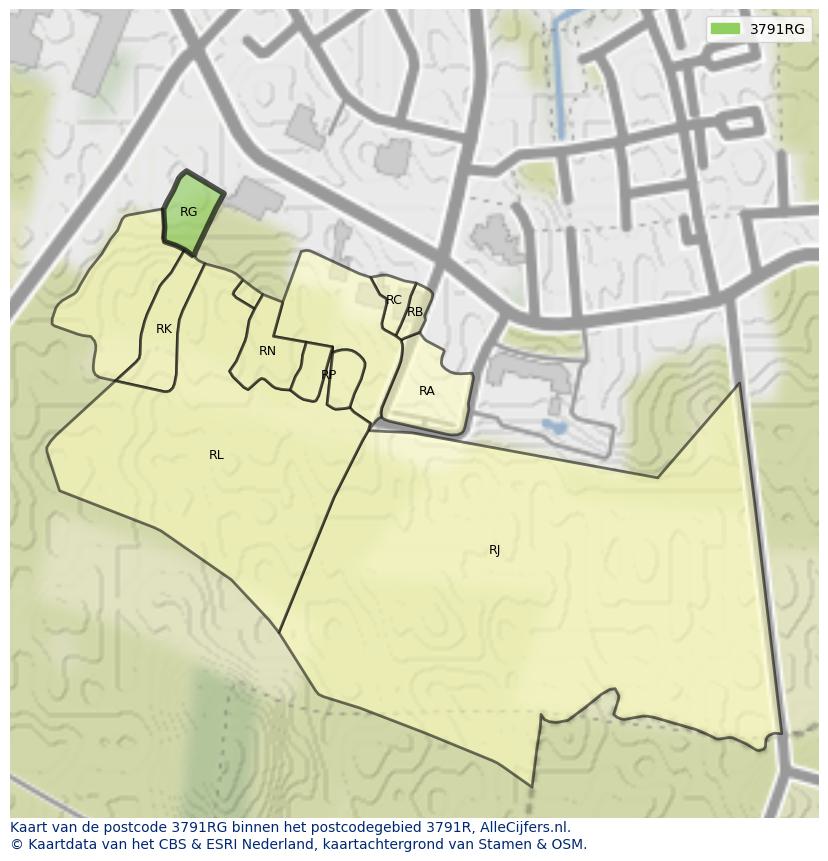 Afbeelding van het postcodegebied 3791 RG op de kaart.
