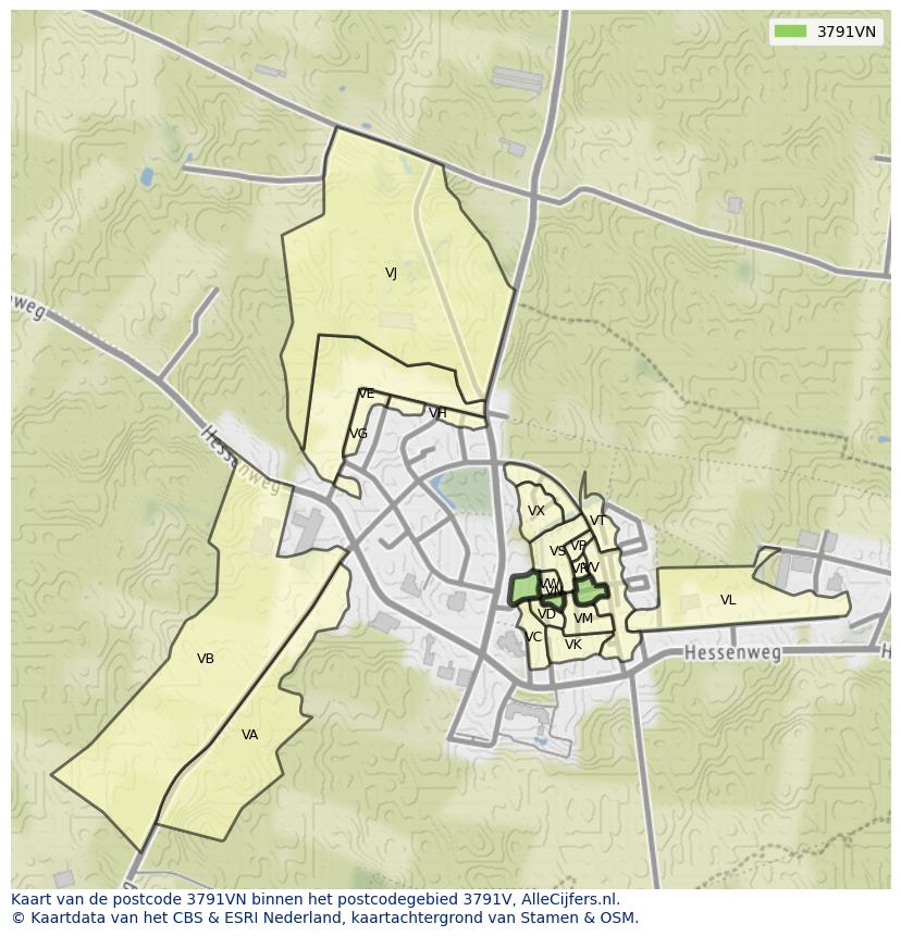Afbeelding van het postcodegebied 3791 VN op de kaart.