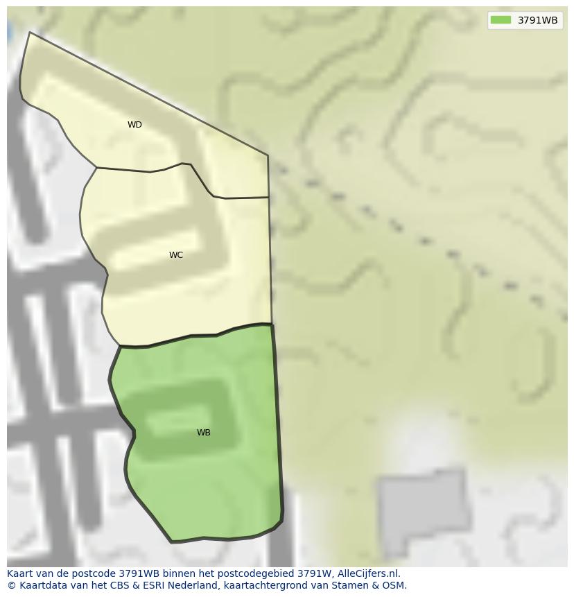 Afbeelding van het postcodegebied 3791 WB op de kaart.
