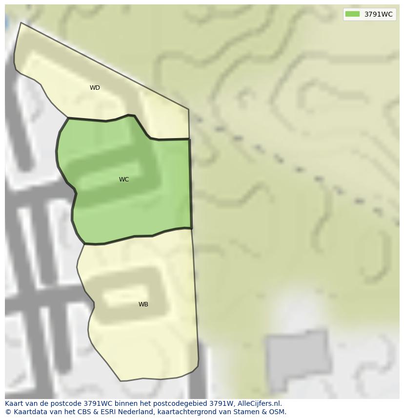 Afbeelding van het postcodegebied 3791 WC op de kaart.