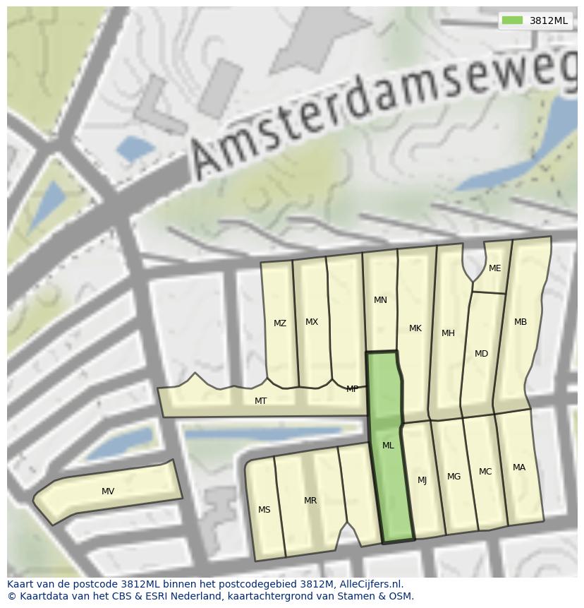 Afbeelding van het postcodegebied 3812 ML op de kaart.