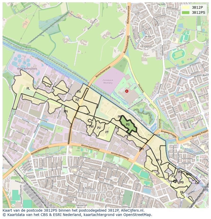 Afbeelding van het postcodegebied 3812 PS op de kaart.