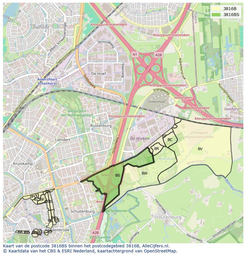Afbeelding van het postcodegebied 3816 BS op de kaart.