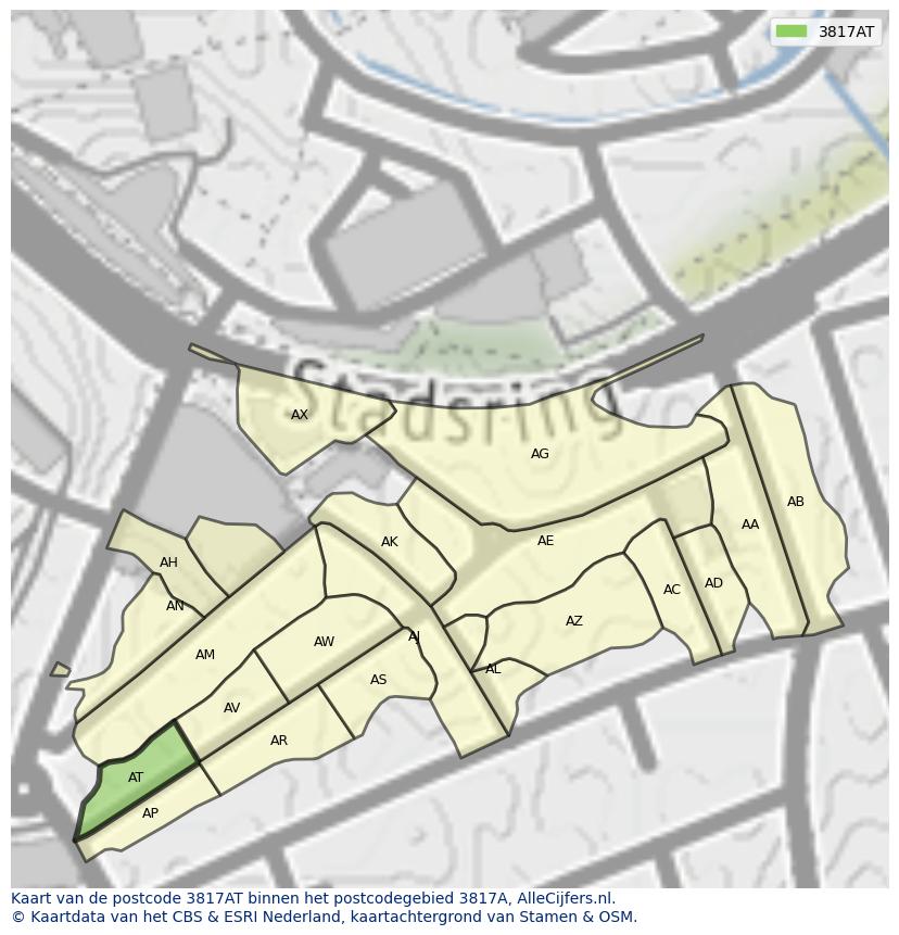 Afbeelding van het postcodegebied 3817 AT op de kaart.