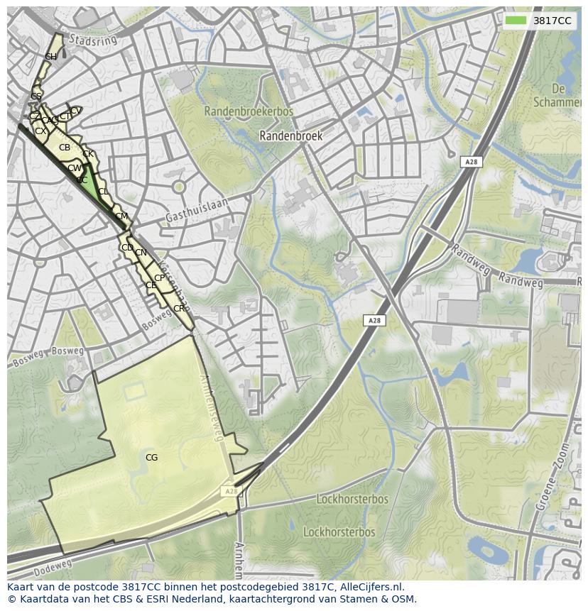 Afbeelding van het postcodegebied 3817 CC op de kaart.