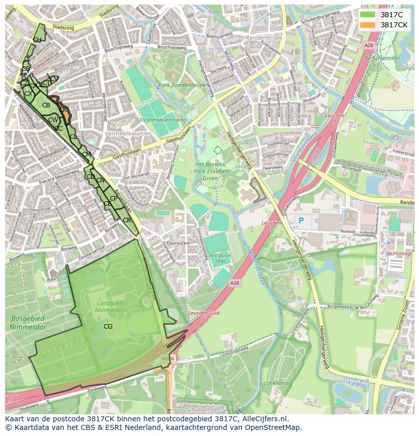 Afbeelding van het postcodegebied 3817 CK op de kaart.