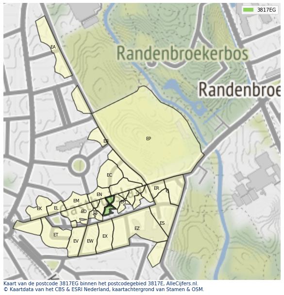 Afbeelding van het postcodegebied 3817 EG op de kaart.