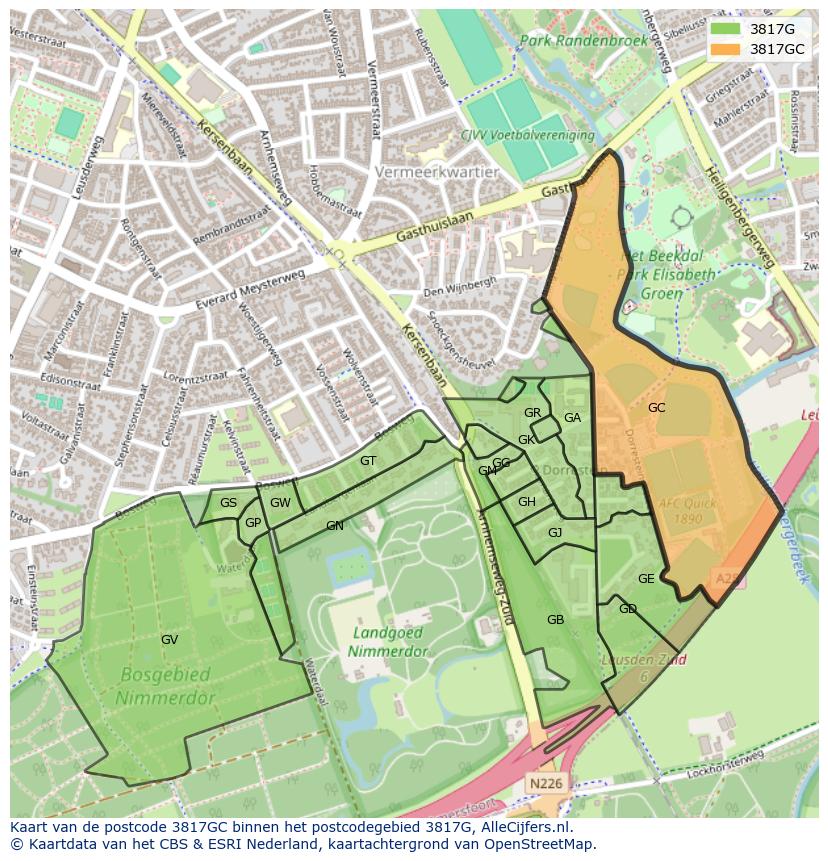 Afbeelding van het postcodegebied 3817 GC op de kaart.