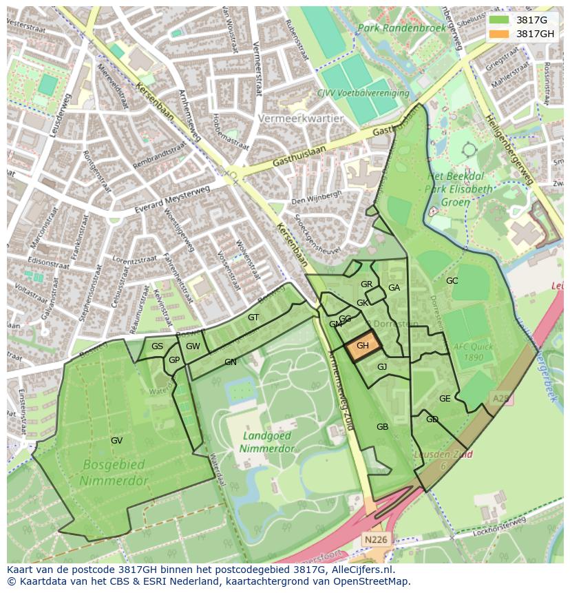 Afbeelding van het postcodegebied 3817 GH op de kaart.