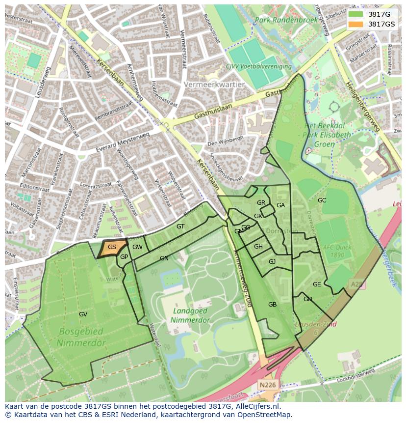 Afbeelding van het postcodegebied 3817 GS op de kaart.