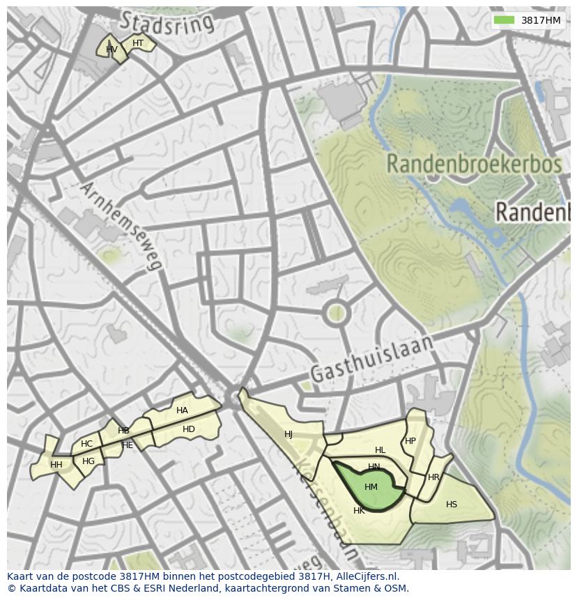 Afbeelding van het postcodegebied 3817 HM op de kaart.