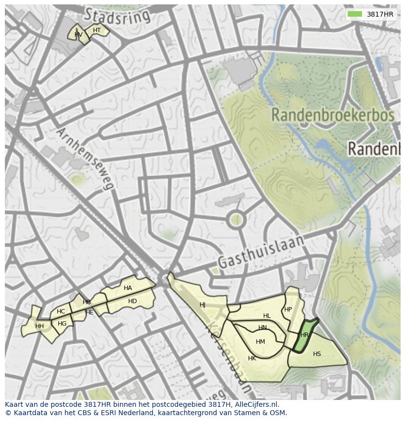 Afbeelding van het postcodegebied 3817 HR op de kaart.
