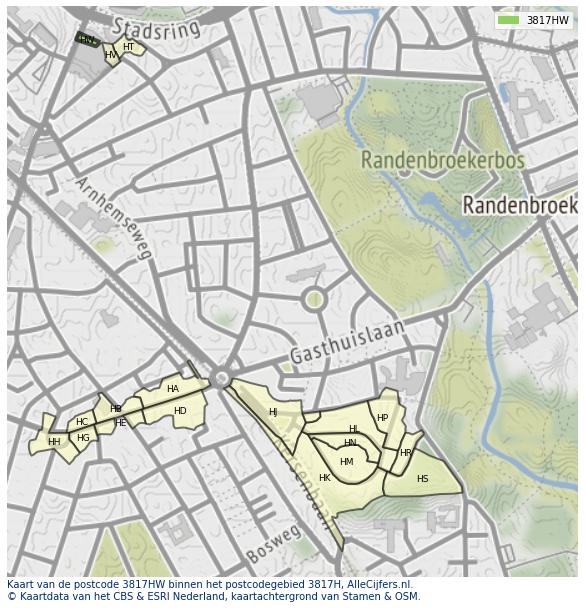 Afbeelding van het postcodegebied 3817 HW op de kaart.