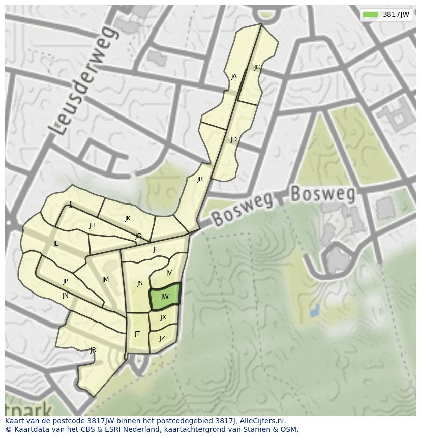 Afbeelding van het postcodegebied 3817 JW op de kaart.