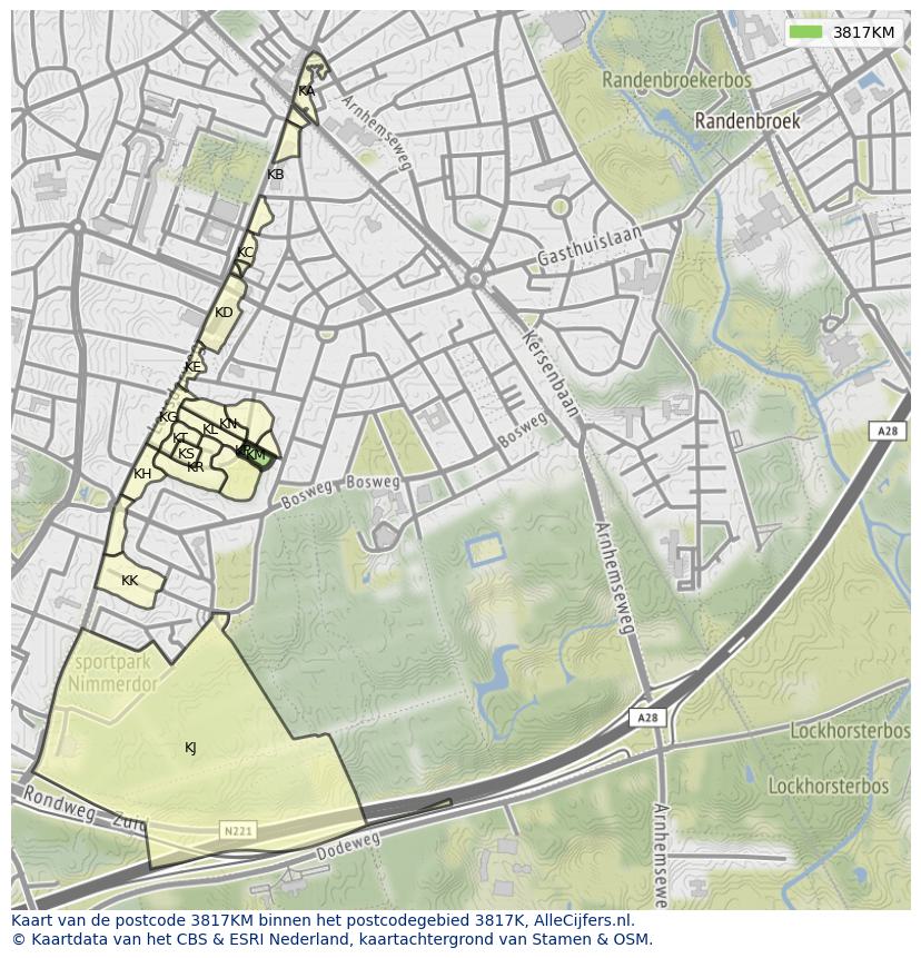 Afbeelding van het postcodegebied 3817 KM op de kaart.