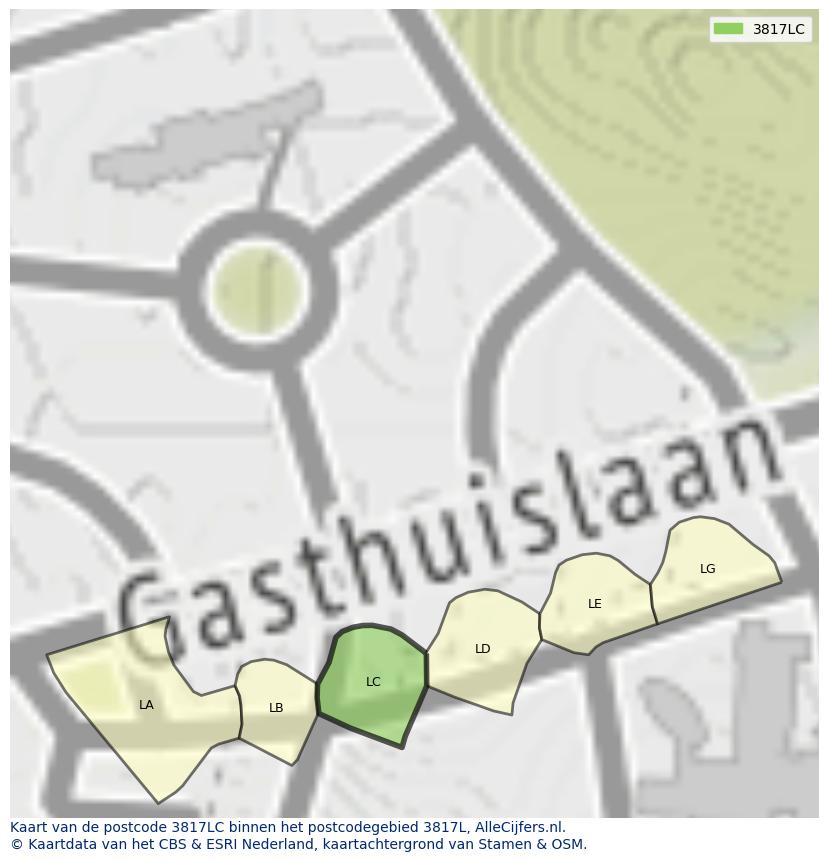 Afbeelding van het postcodegebied 3817 LC op de kaart.