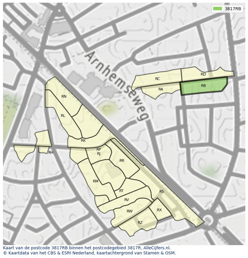 Afbeelding van het postcodegebied 3817 RB op de kaart.