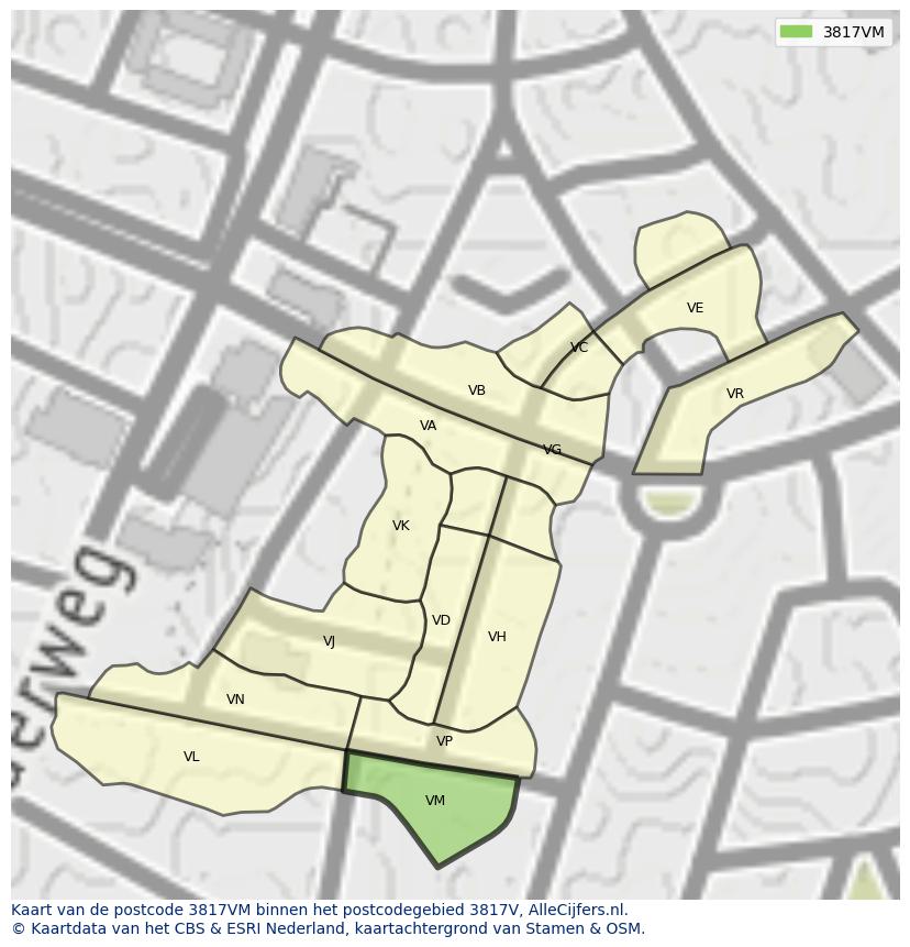 Afbeelding van het postcodegebied 3817 VM op de kaart.