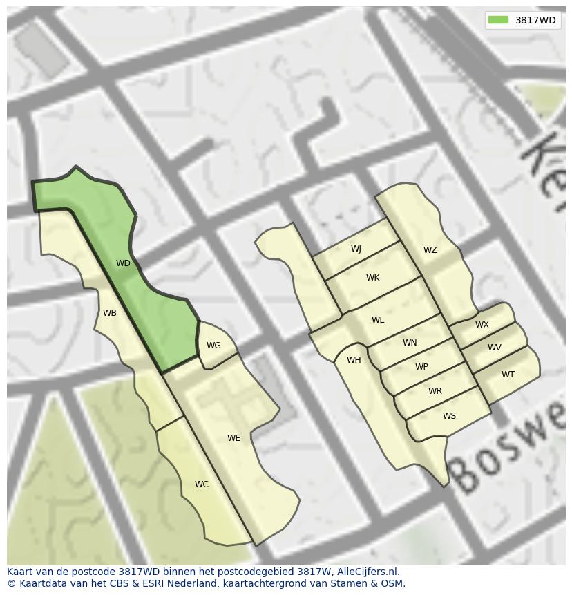Afbeelding van het postcodegebied 3817 WD op de kaart.