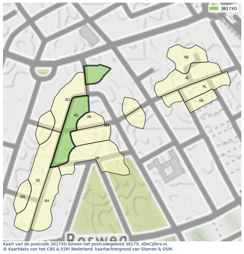 Afbeelding van het postcodegebied 3817 XG op de kaart.