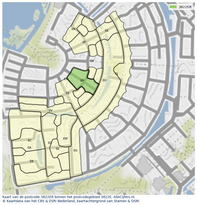 Afbeelding van het postcodegebied 3822 ER op de kaart.