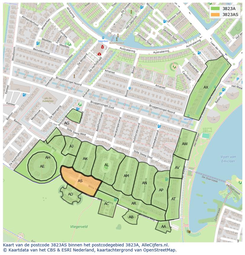 Afbeelding van het postcodegebied 3823 AS op de kaart.