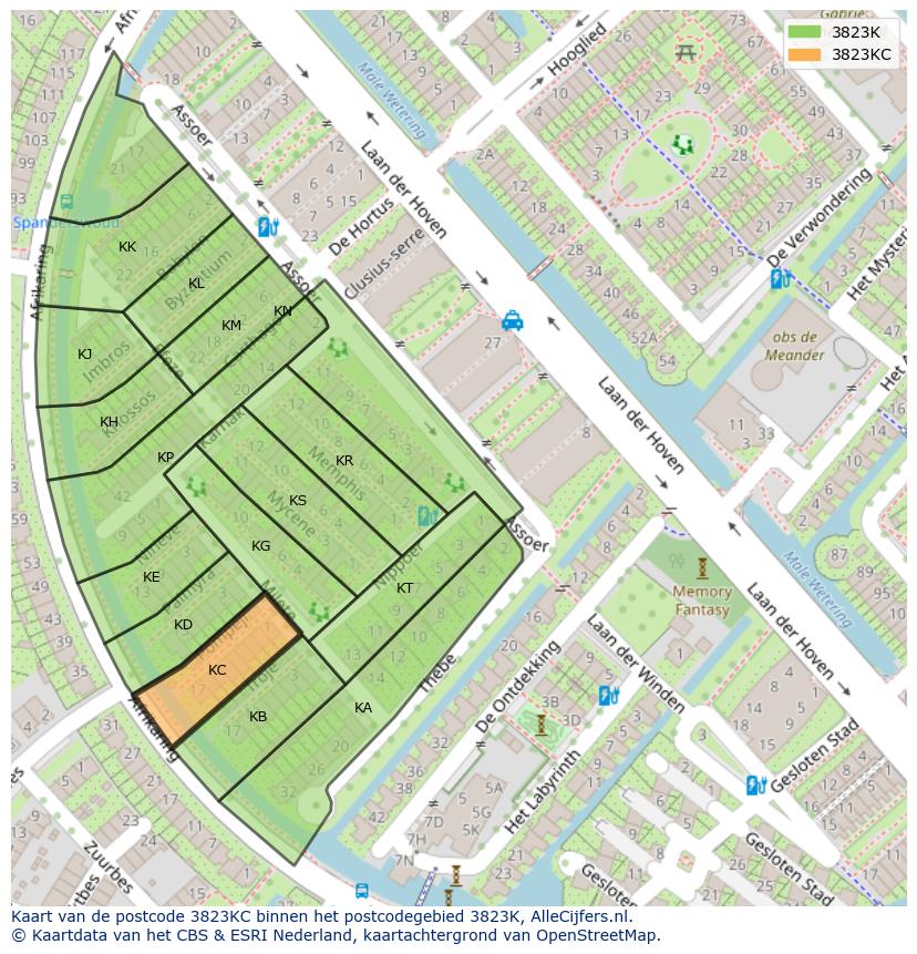 Afbeelding van het postcodegebied 3823 KC op de kaart.