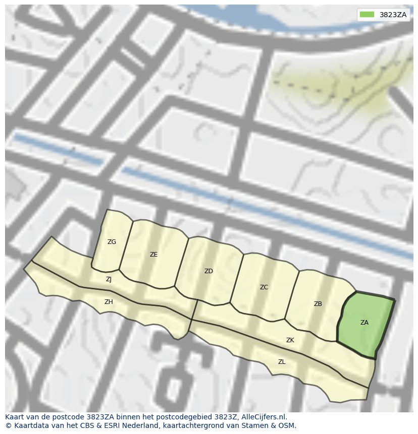 Afbeelding van het postcodegebied 3823 ZA op de kaart.