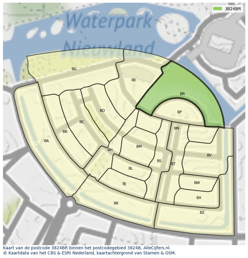 Afbeelding van het postcodegebied 3824 BR op de kaart.