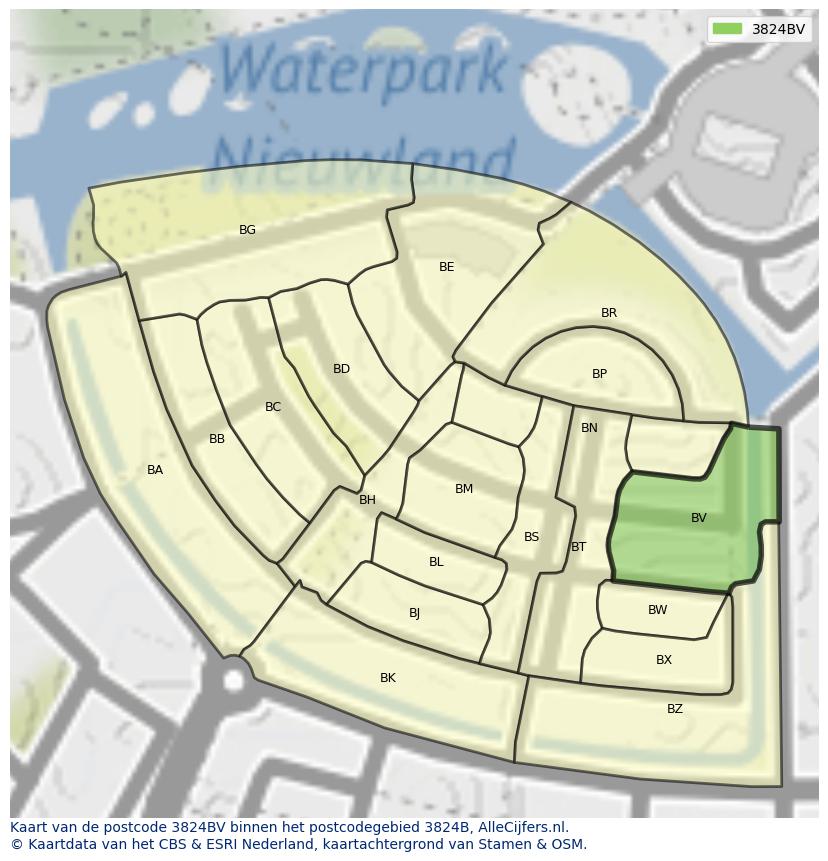 Afbeelding van het postcodegebied 3824 BV op de kaart.