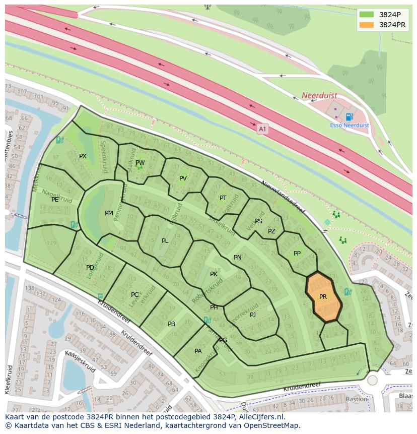 Afbeelding van het postcodegebied 3824 PR op de kaart.