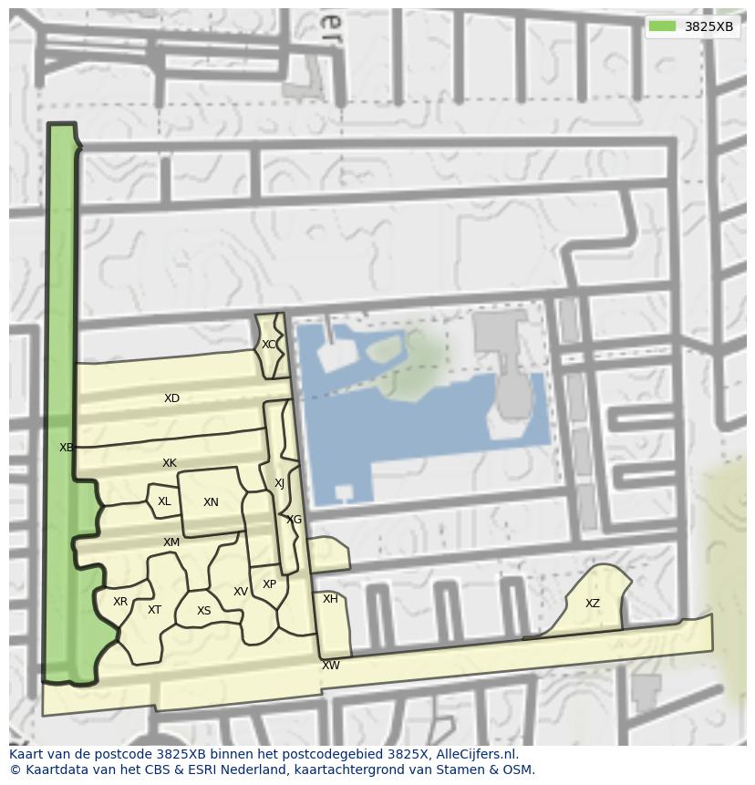 Afbeelding van het postcodegebied 3825 XB op de kaart.