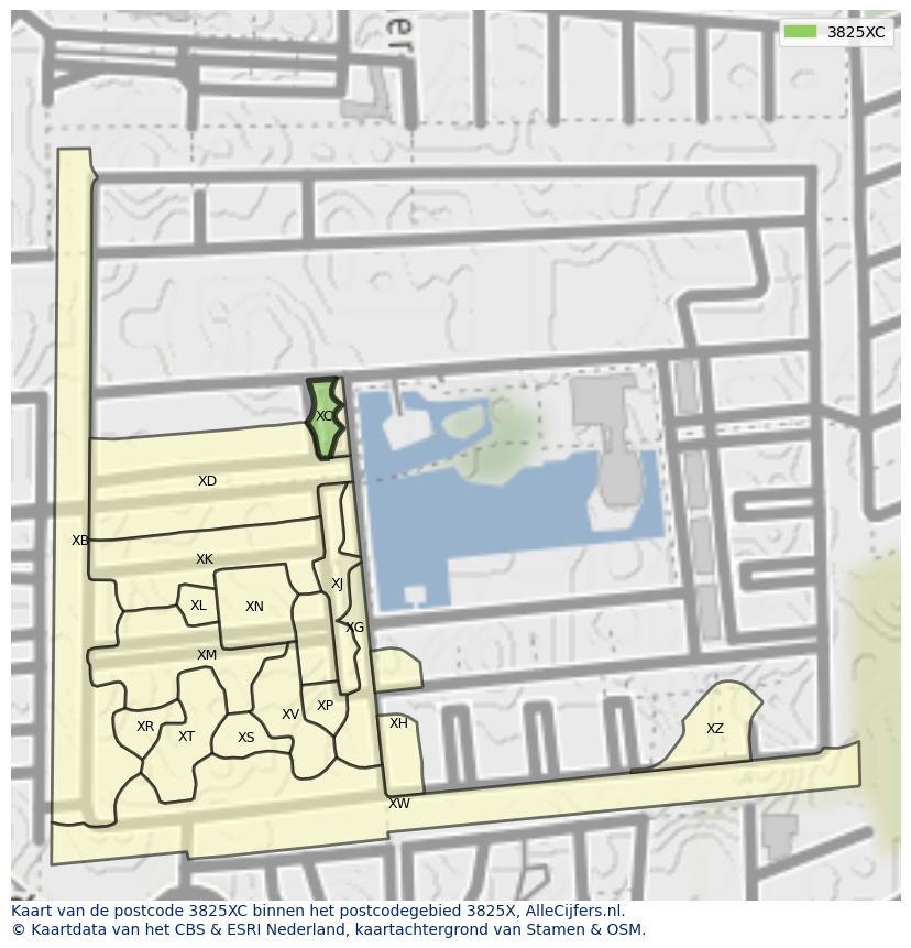 Afbeelding van het postcodegebied 3825 XC op de kaart.