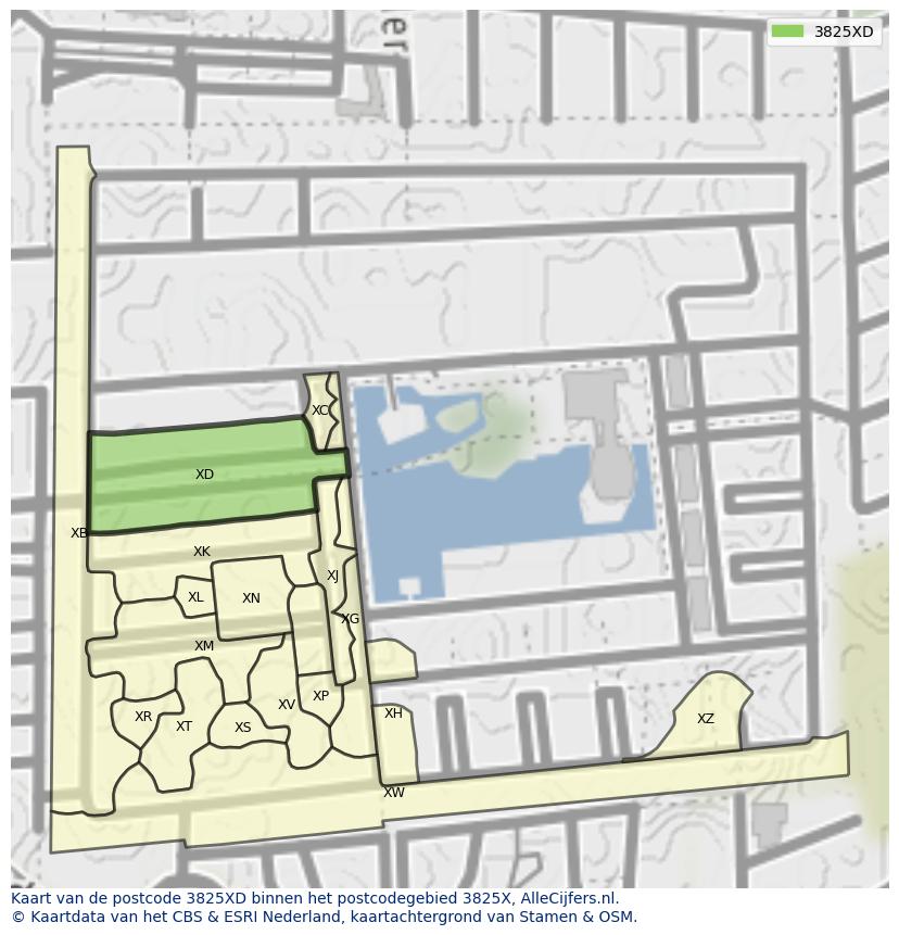 Afbeelding van het postcodegebied 3825 XD op de kaart.
