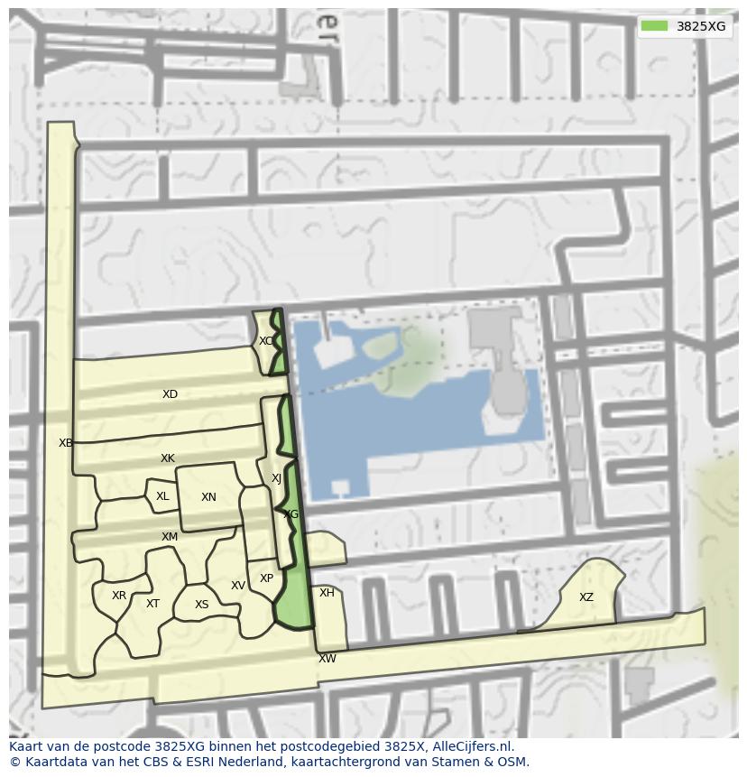 Afbeelding van het postcodegebied 3825 XG op de kaart.