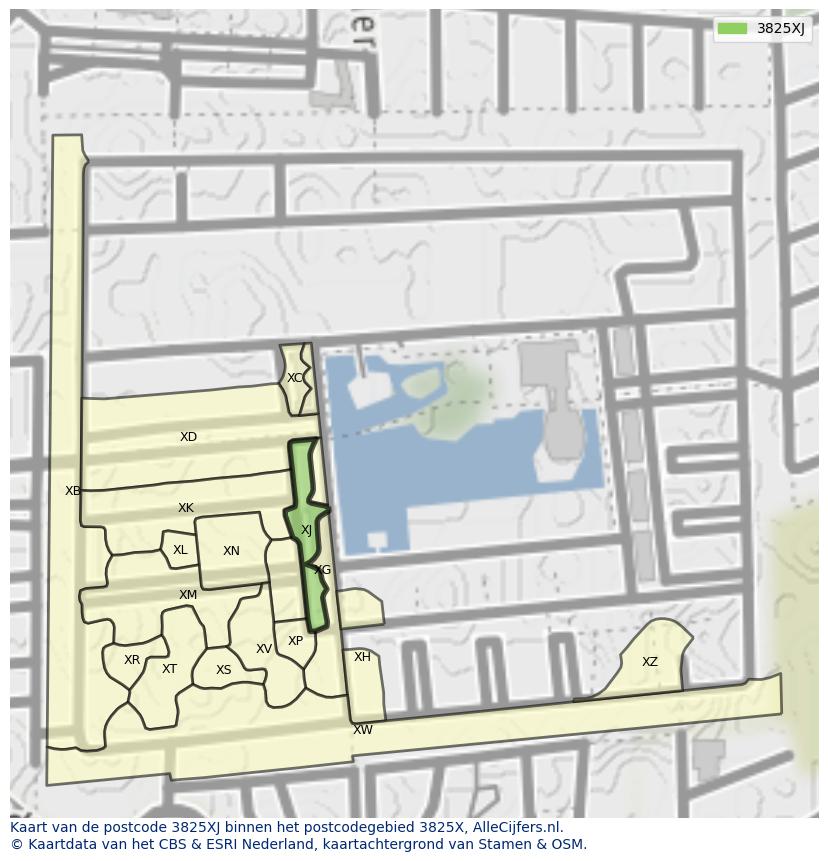 Afbeelding van het postcodegebied 3825 XJ op de kaart.