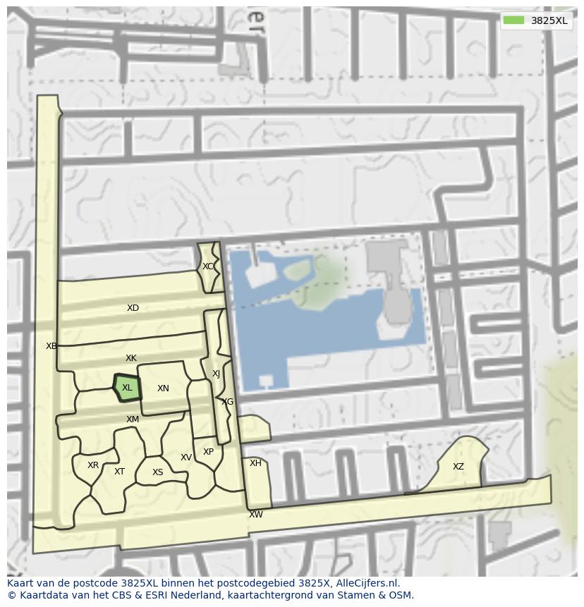 Afbeelding van het postcodegebied 3825 XL op de kaart.