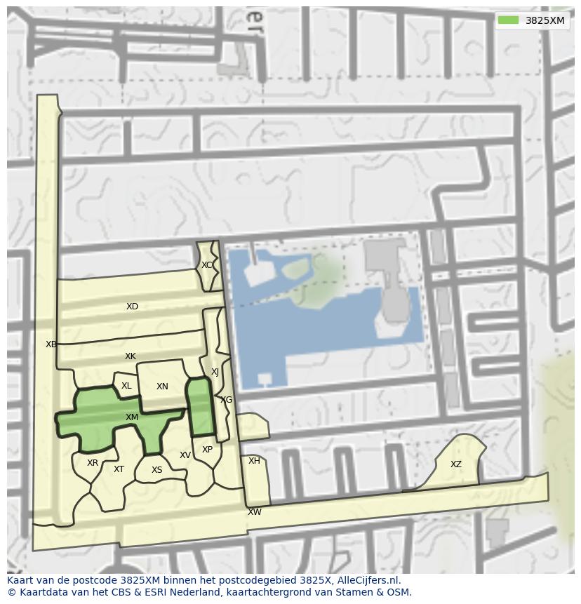 Afbeelding van het postcodegebied 3825 XM op de kaart.