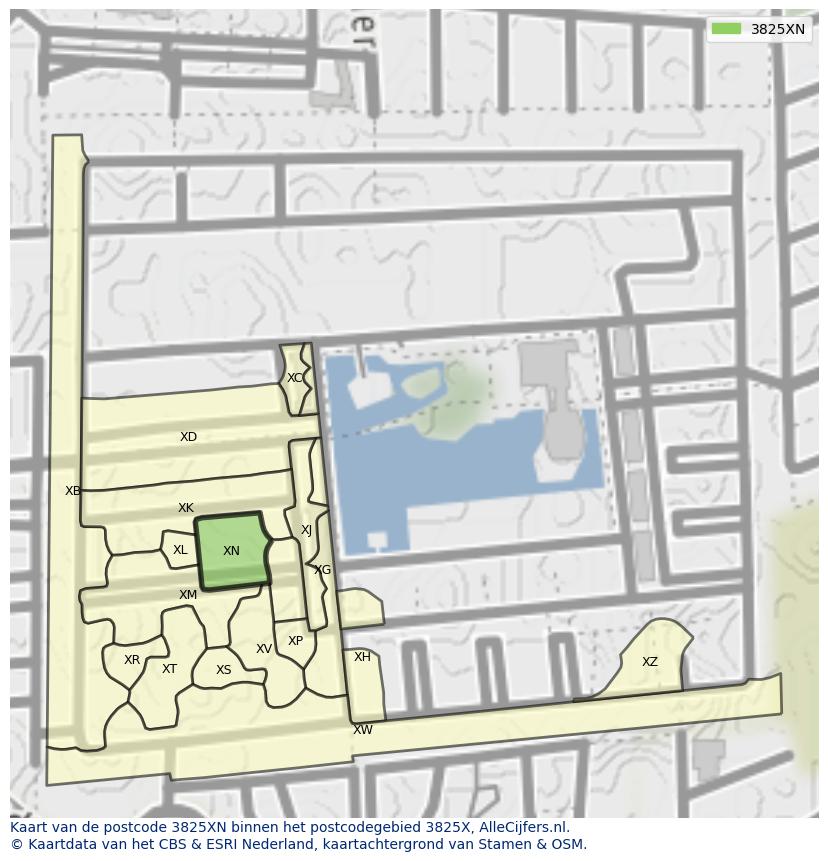 Afbeelding van het postcodegebied 3825 XN op de kaart.