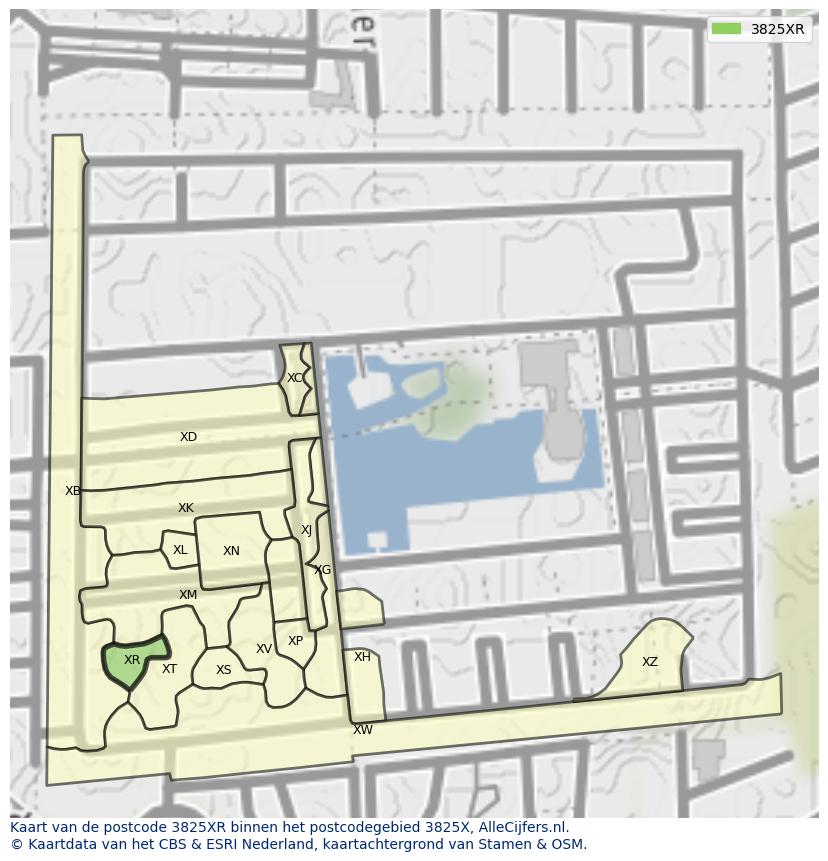 Afbeelding van het postcodegebied 3825 XR op de kaart.