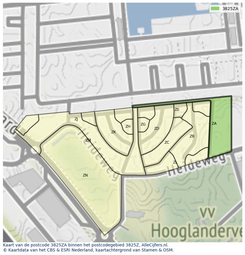 Afbeelding van het postcodegebied 3825 ZA op de kaart.