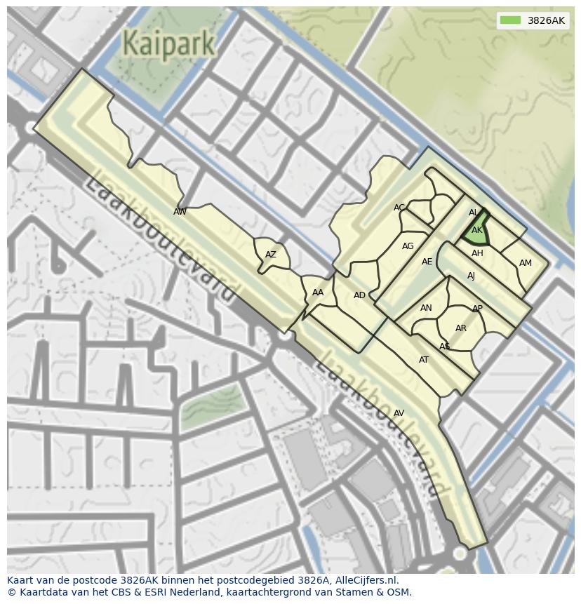 Afbeelding van het postcodegebied 3826 AK op de kaart.