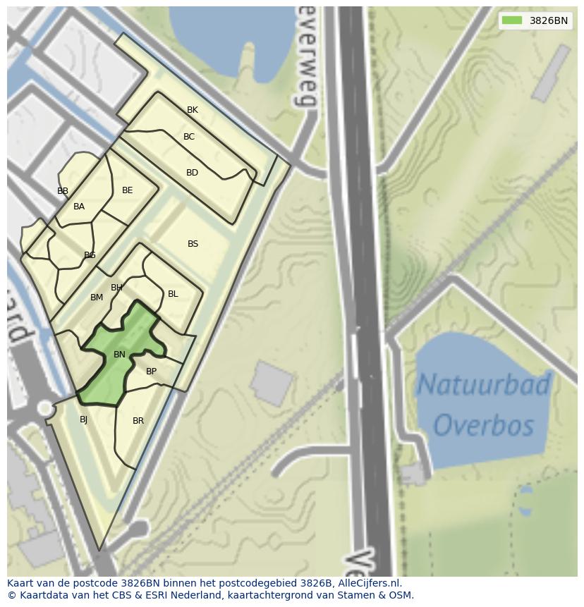 Afbeelding van het postcodegebied 3826 BN op de kaart.