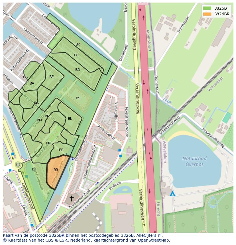 Afbeelding van het postcodegebied 3826 BR op de kaart.