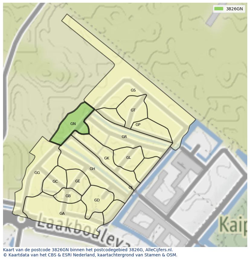 Afbeelding van het postcodegebied 3826 GN op de kaart.