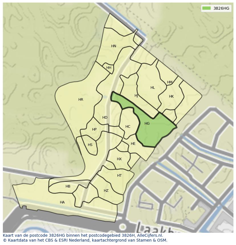 Afbeelding van het postcodegebied 3826 HG op de kaart.