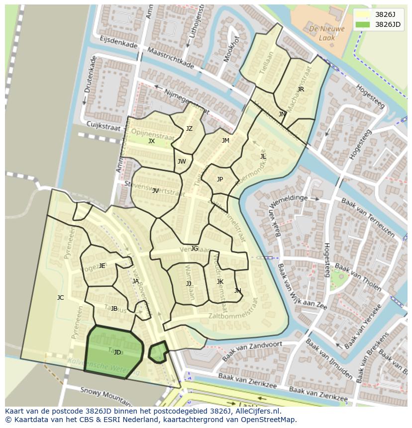 Afbeelding van het postcodegebied 3826 JD op de kaart.